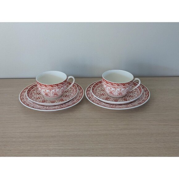 Antique Wedgewood Etruria England Teacup trio 2 sets in Rare red transferware - Picture 13 of 13